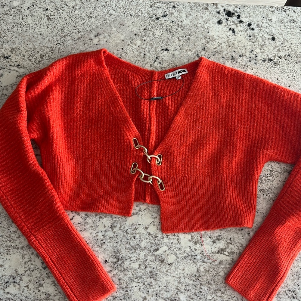 Fashion Nova Gold Chain Orange Cropped Sweater